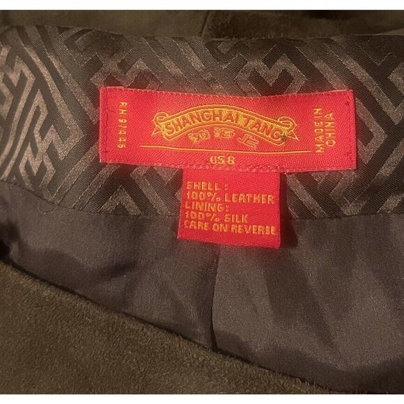Shanghai Tang Women's 8 Brown Suede Leather Silk Lined Straight Leg Pants EUC - Picture 4 of 4